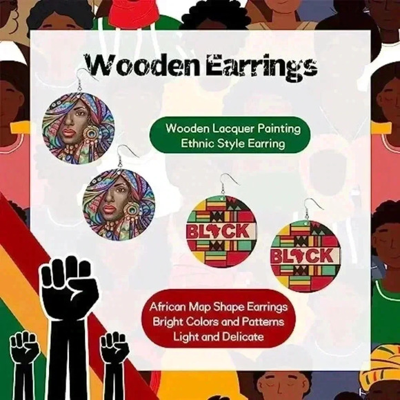 2 Pairs Juneteenth African Earrings - Picture 4 of 6